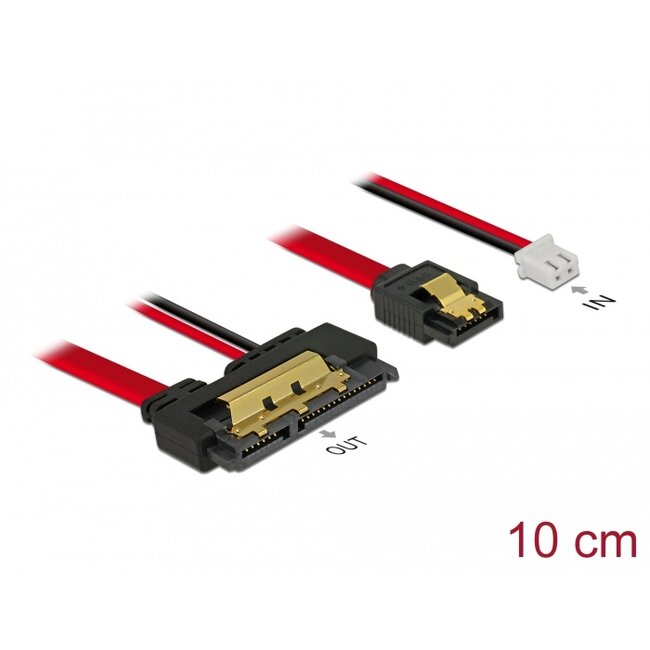 Delock Cable SATA 6 Gb/s 7 pin receptacle + 2 pin power female > SATA 22 pin receptacle straight (5 V) metal 10 cm