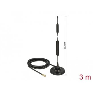 DeLOCK Delock GSM Antenna quadband SMA plug 5 dBi fixed omnidirectional with magnetic base and connection cable RG-58 3 m outdoor black