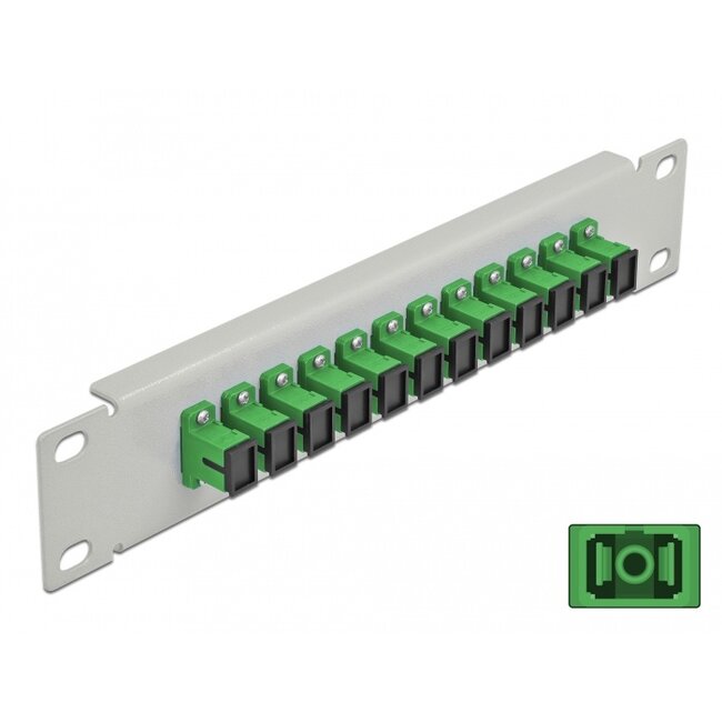 Delock 10″ Fiber Optic Patch Panel 12 Port SC Simplex green 1U grey