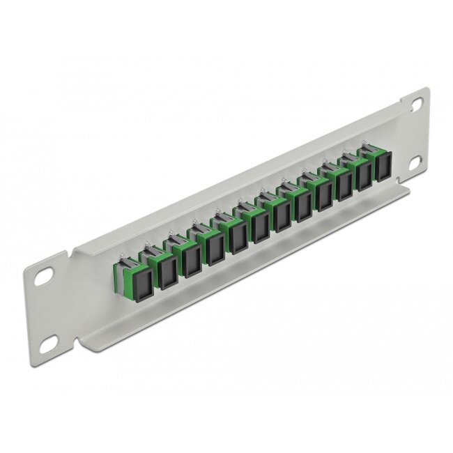 Delock 10″ Fiber Optic Patch Panel 12 Port SC Simplex green 1U grey