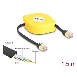 DeLOCK Delock RJ45 Retractable Cable Cat.6A STP 1.5 m black / yellow