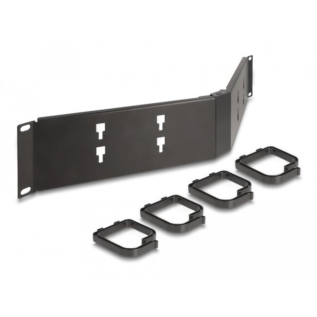 Delock 19″ Cable Management Routing Panel with 4 hooks 2U angled black
