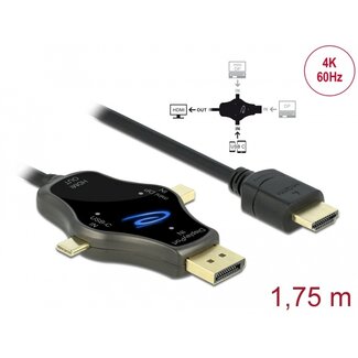DeLOCK Delock 3 in 1 Monitor Cable with USB-C™ / DisplayPort / mini DisplayPort in to HDMI out with 4K 60 Hz