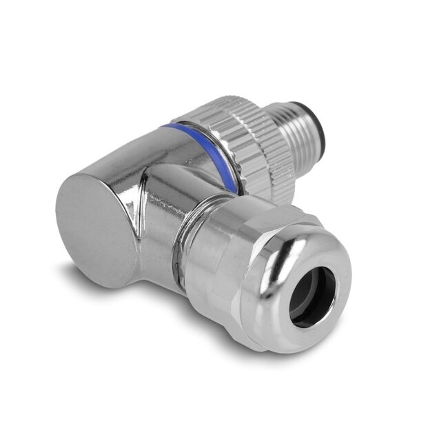 Delock M12 Connector A-coded 4 pin male for mounting with screw connection 90° angled metal
