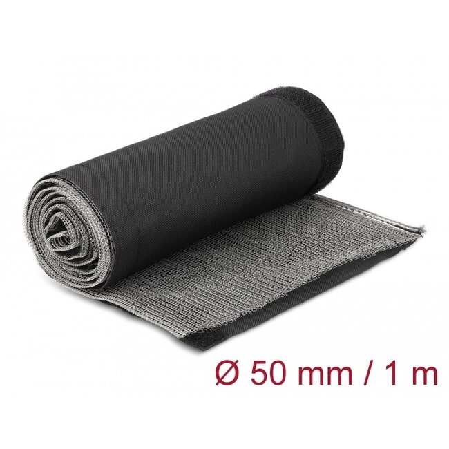 Delock EMI Shielding braided sleeve with hook-and-loop fastener heat resistant 1 m x 50 mm black
