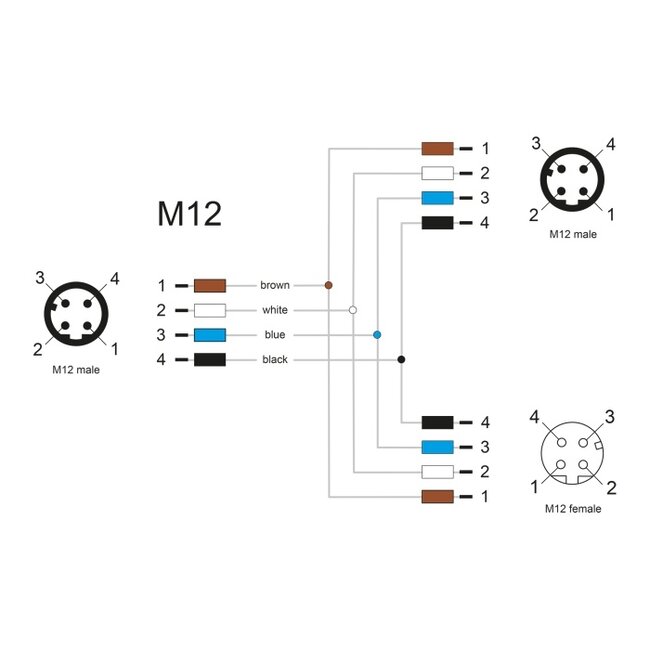 Delock M12 T-Splitter A-coded 4 pin 1 x male to 1 x male und 1 x female parallel connection