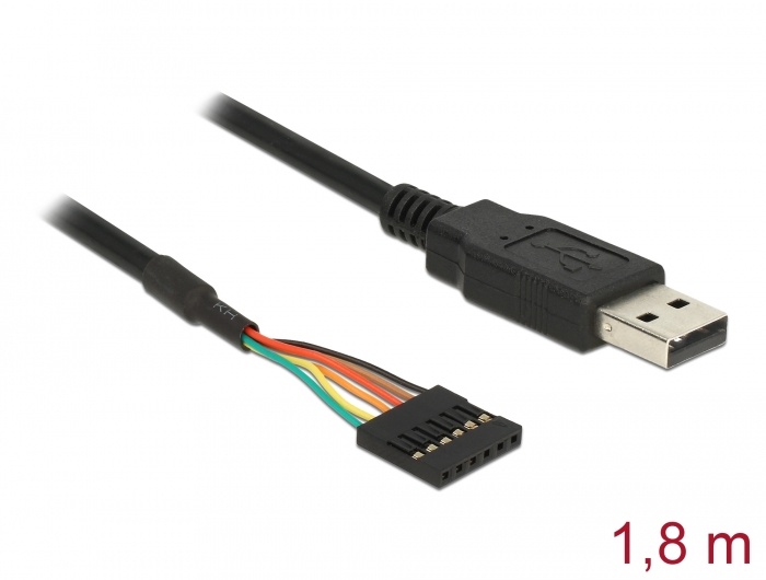DeLOCK 1.8m USB2.0-A/TTL 6-p. Snoerlengte: 1,8 m, Aansluiting 1: USB 2.0-A, Aansluiting 2: TTL 6-p, Kleur van het product: Zwart
