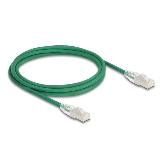 Delock RJ45 Network Cable Cat.6A plug to plug with curved latch U/FTP Slim 2 m green