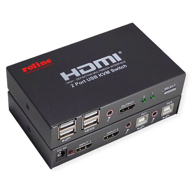 ROLINE KVM Switch, 2 PCs, HDMI 4K, USB