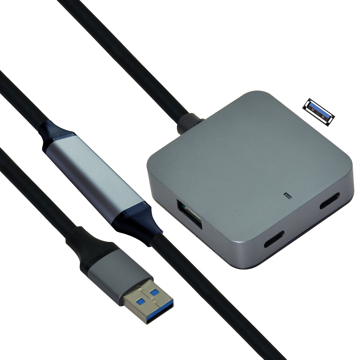 VALUE USB 3.2 Gen 1 Hub, 4 poorten (2x USB-A + 2x USB-C), met verlengkabel, zwar