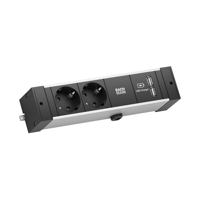 BACHMANN DESK RAIL 2x Geaard stopcontact 1x USB Oplader