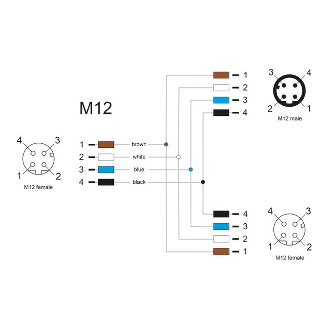 Delock M12 Y-Splitter A-coded 4 pin 1 x female to 1 x male und 1 x female parallel connection
