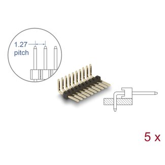 DeLOCK Delock Pin header 10 pin, pitch 1.27 mm, 1-row, angled, 5 pieces