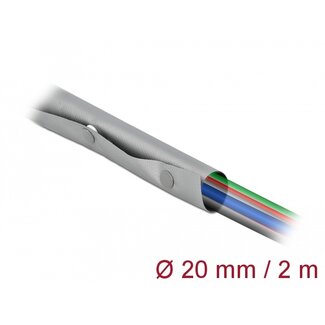 DeLOCK Delock Cable protection sleeve with snap button fastener heat-resistant 2 m x 20 mm grey / black