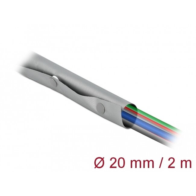 Delock Cable protection sleeve with snap button fastener heat-resistant 2 m x 20 mm grey / black