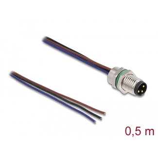DeLOCK Delock M8 panel-mount cable A-coded 3 pin male for panel with open cable ends front mounting 0.5 m