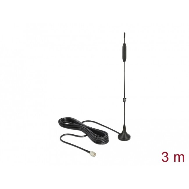 Delock LTE / GSM / UMTS Antenna SMA plug 3 - 5 dBi fixed omnidirectional with magnetic base and connection cable RG-174 3 m outdoor black