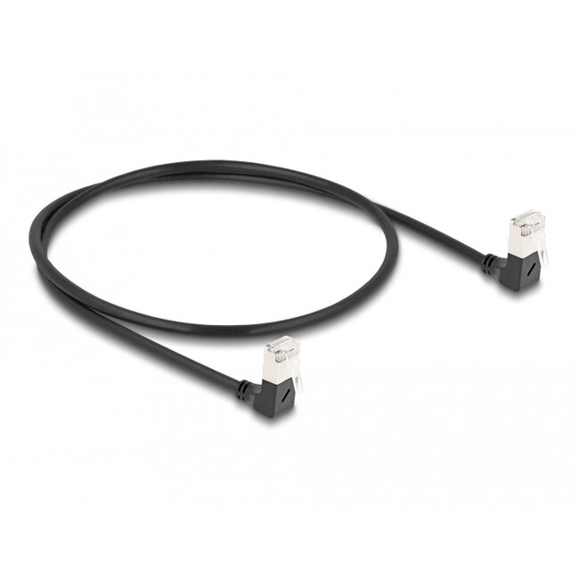 Delock RJ45 Network Cable Cat.6A S/FTP Slim 90° downwards / downwards angled 0.5 m black