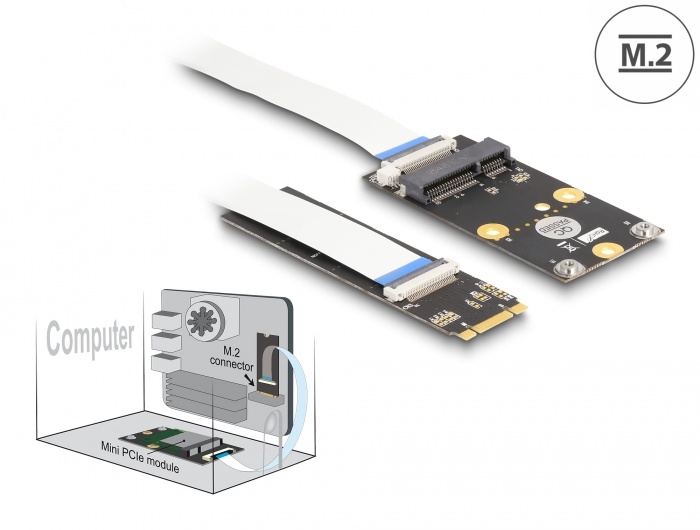 Converter M.2 Key B+M male to 1 x Mini PCIe Slot half size / full size with flexible cable |