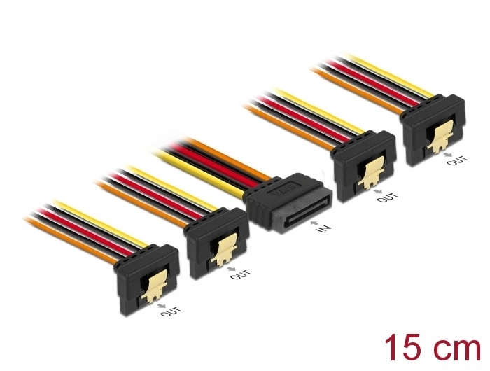 DeLOCK 60166. Lengte snoer: 0,15 m, Aansluiting 1: 4 x SATA 15-pin, Aansluiting 2: SATA 15-pin