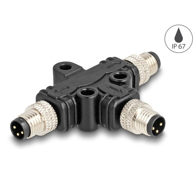 Delock M8 T-Splitter A-coded 3 pin 1 x male to 2 x male parallel connection