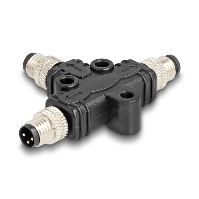 Delock M8 T-Splitter A-coded 3 pin 1 x male to 2 x male parallel connection