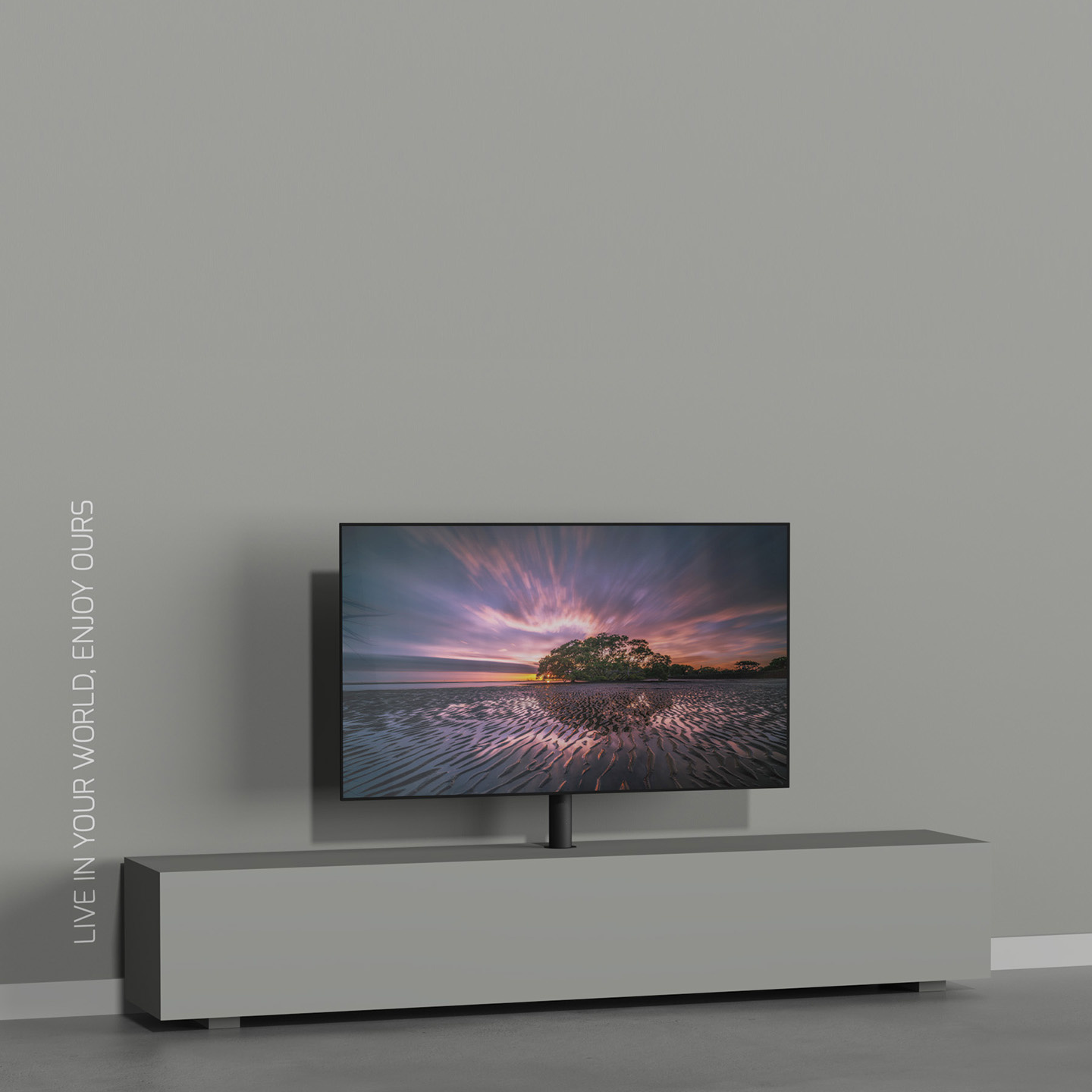 Cavus Mount 60B - Tv Meubel Inbouw Set - Ø 60 mm Kolom Geborsteld RVS & VESA 100x100 adapterplaat
