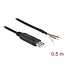 Delock Adapter cable USB 2.0 Type-A to Serial RS-232 with 3 open wires 0.5 m