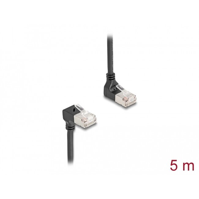 Delock RJ45 Network Cable Cat.6A S/FTP Slim 90° upwards / downwards angled 5 m black
