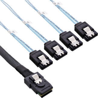 InLine® InLine® SAS connector kabel, Mini SAS SFF8087 naar 4x SATA, Crossover, OCF, 1m