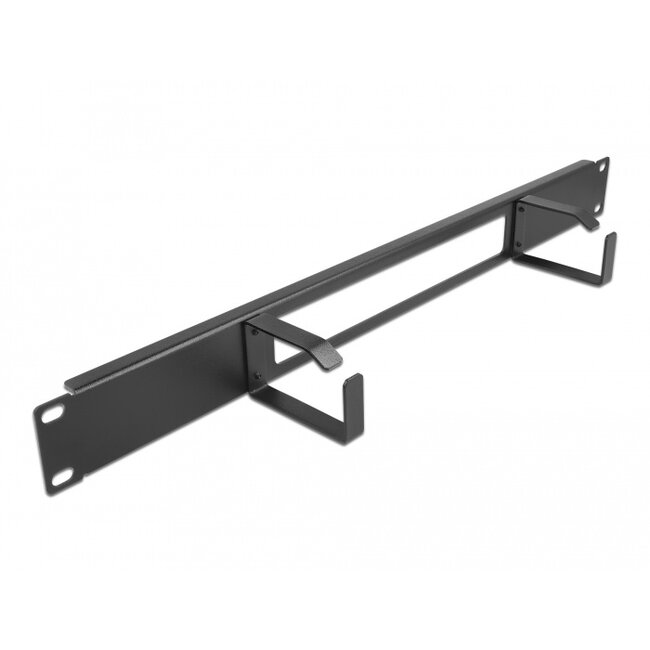 Delock 19″ Cable Management Routing Panel with opening and 2 hooks 1U black