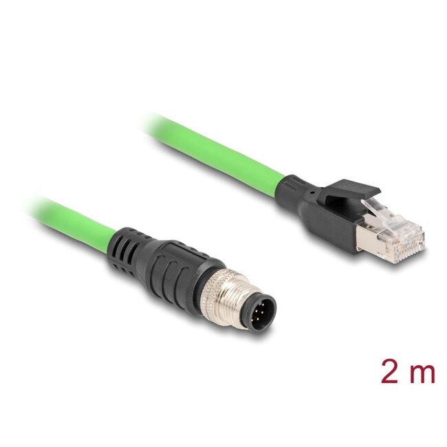 Delock M12 Cable A-coded 8 pin male to RJ45 male PUR (TPU) 2 m