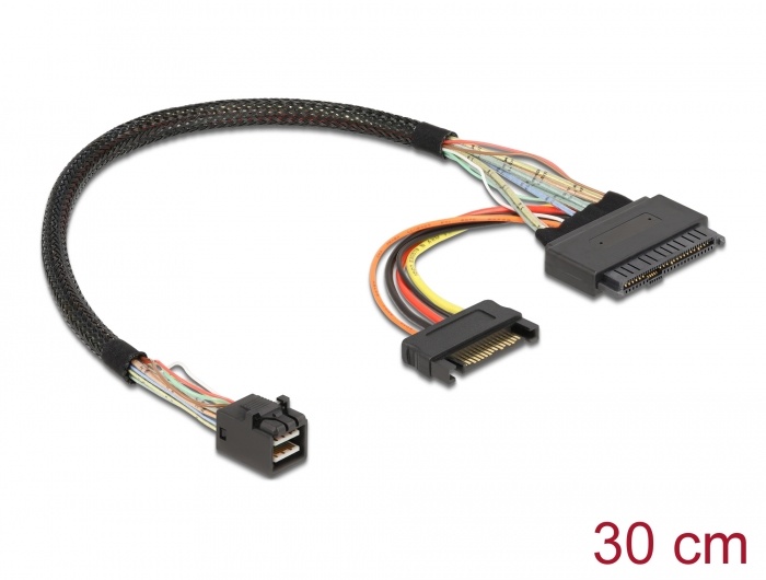 DeLOCK 0.3m, SFF-8643/U.2 SFF-8639 + SATA. Aansluiting 1: SFF-8643, Aansluiting 2: U.2 SFF-8639 + SATA. Lengte snoer: 0,3 m, Kleur van het product: Zwart