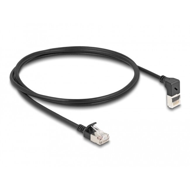 Delock RJ45 Network Cable Cat.6A S/FTP Slim 90° upwards angled / straight 1 m black