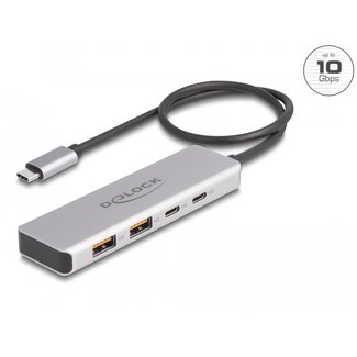 DeLOCK Delock USB 10 Gbps USB Type-C™ Hub with 2 x USB Type-A and 2 x USB Type-C™ with 35 cm connection cable