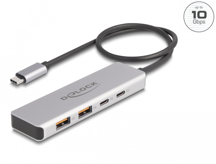 Delock USB 10 Gbps USB Type-C™ Hub with 2 x USB Type-A and 2 x USB Type-C™ with 35 cm connection cable |