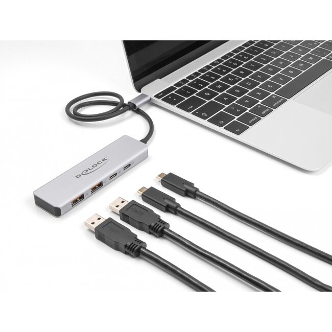 Delock USB 10 Gbps USB Type-C™ Hub with 2 x USB Type-A and 2 x USB Type-C™ with 35 cm connection cable