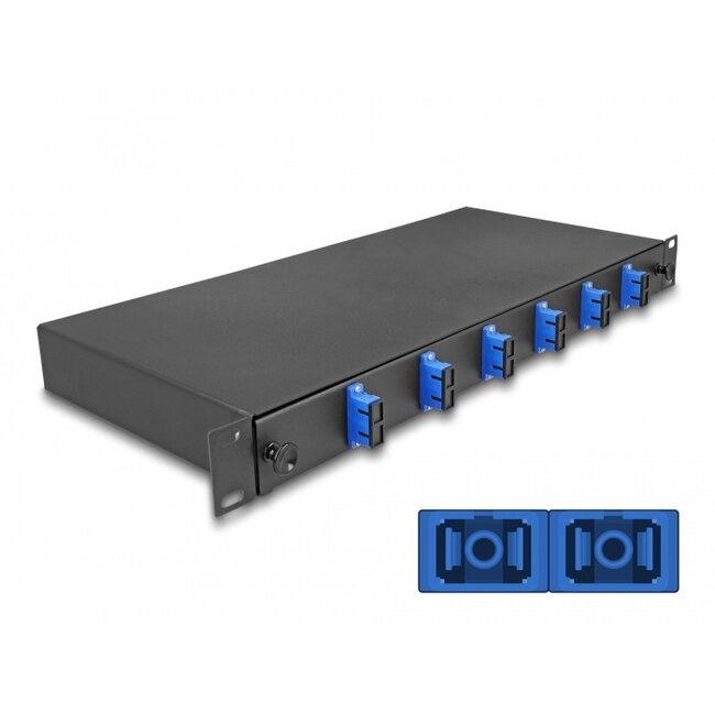 Delock 19″ Optical Fiber Splice Box 6 x SC Duplex OS2 1U complete assembled