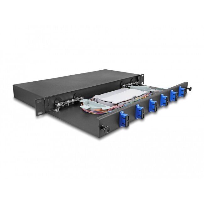 Delock 19″ Optical Fiber Splice Box 6 x SC Duplex OS2 1U complete assembled