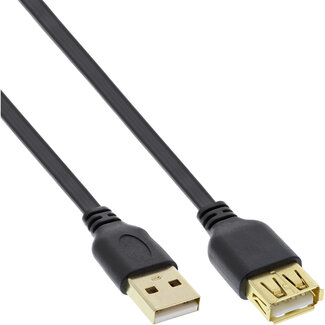 InLine® InLine® USB 2.0 Flatkabel Verlengkabel, A Male/Female, zwart, vergulde contacten, 1,5m