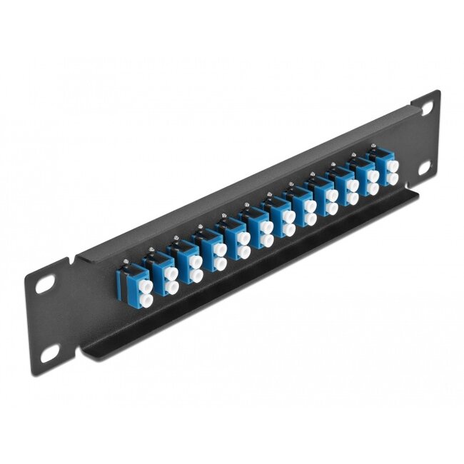 Delock 10″ Fiber Optic Patch Panel 12 Port LC Duplex blue 1U black