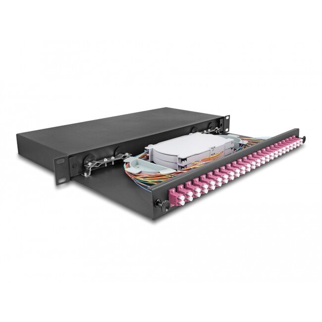 19″ Optical Fiber Splice Box 24 x LC Duplex OM4 1U complete assembled