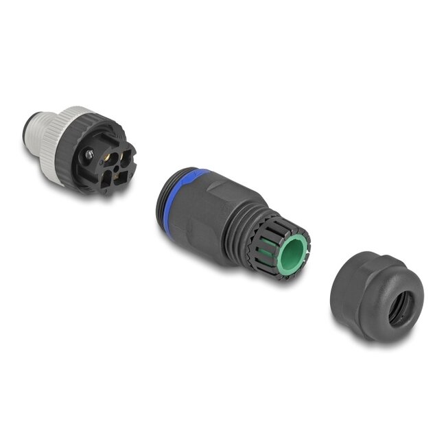 Delock M12 Connector A-coded 4 pin male for mounting with screw connection