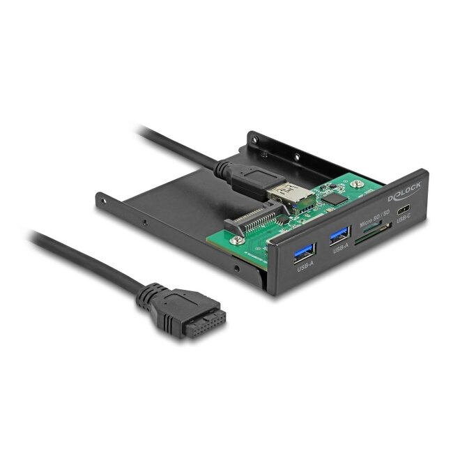 Delock Front Panel 3.5″ USB 5 Gbps 1 x USB Type-C™ + 2 x USB Type-A + SD and Micro SD slot