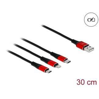 DeLOCK Delock USB Charging Cable 3 in 1 Type-A to Lightning™ / Micro USB / USB Type-C™ 30 cm black / red