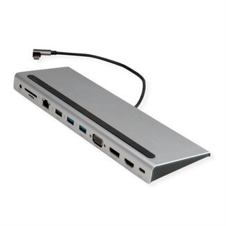Value VALUE USB 3.2 Gen 2 Type C Multiport Docking Station, 4K HDMI/DP, VGA, USB, Kaartlezer, PD, LAN, Audio