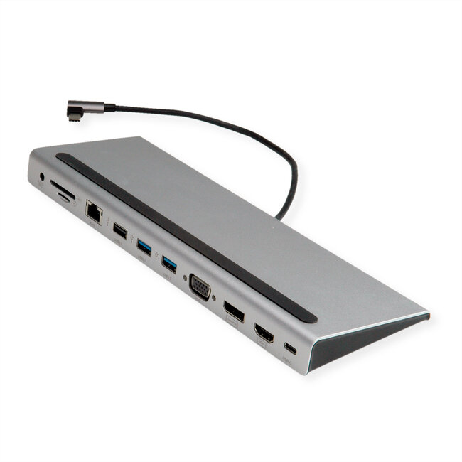 VALUE USB 3.2 Gen 2 Type C Multiport Docking Station, 4K HDMI/DP, VGA, USB, Kaartlezer, PD, LAN, Audio