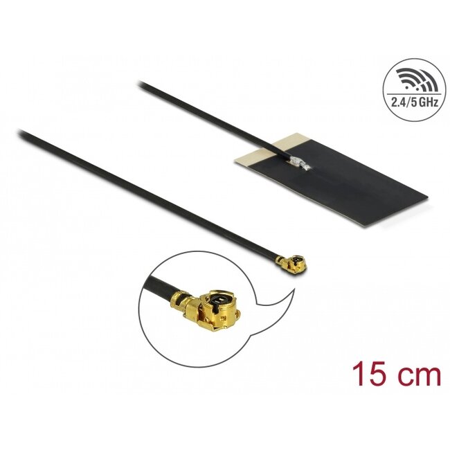 Delock WLAN 802.11 ac/ax/a/h/b/g/n Antenna I-PEX Inc., MHF® I plug 2.7 - 3.0 dBi 1.13 15 cm FPC internal self adhesive
