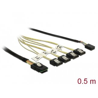 DeLOCK Delock Cable Mini SAS SFF-8087 > 4 x SATA 7 pin + Sideband 0.5 m metal