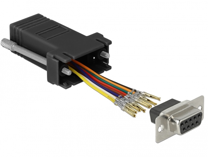 DeLOCK 66165. Aansluiting 1: Sub-D 9 pin, Aansluiting 2: Rj-45. Kleur van het product: Zwart, Roestvrijstaal